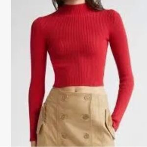 FARM Rio Long Sleeve Rib Crop Top Sweater, Red, Size medium, Runs small, NWOT